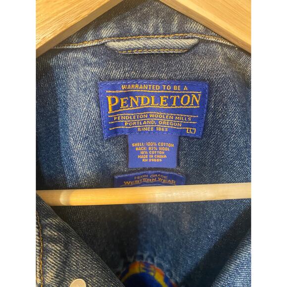 Pendleton High Grade Western Wear Wool Panel Aztec Denim Jacket Large - Picture 3 of 10